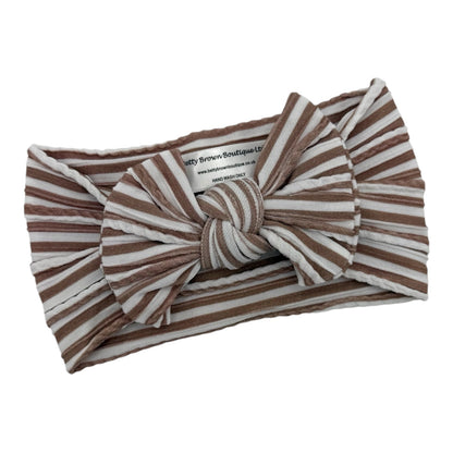 Brown Stripe Pattern Smaller Bow Cable Knit Headband