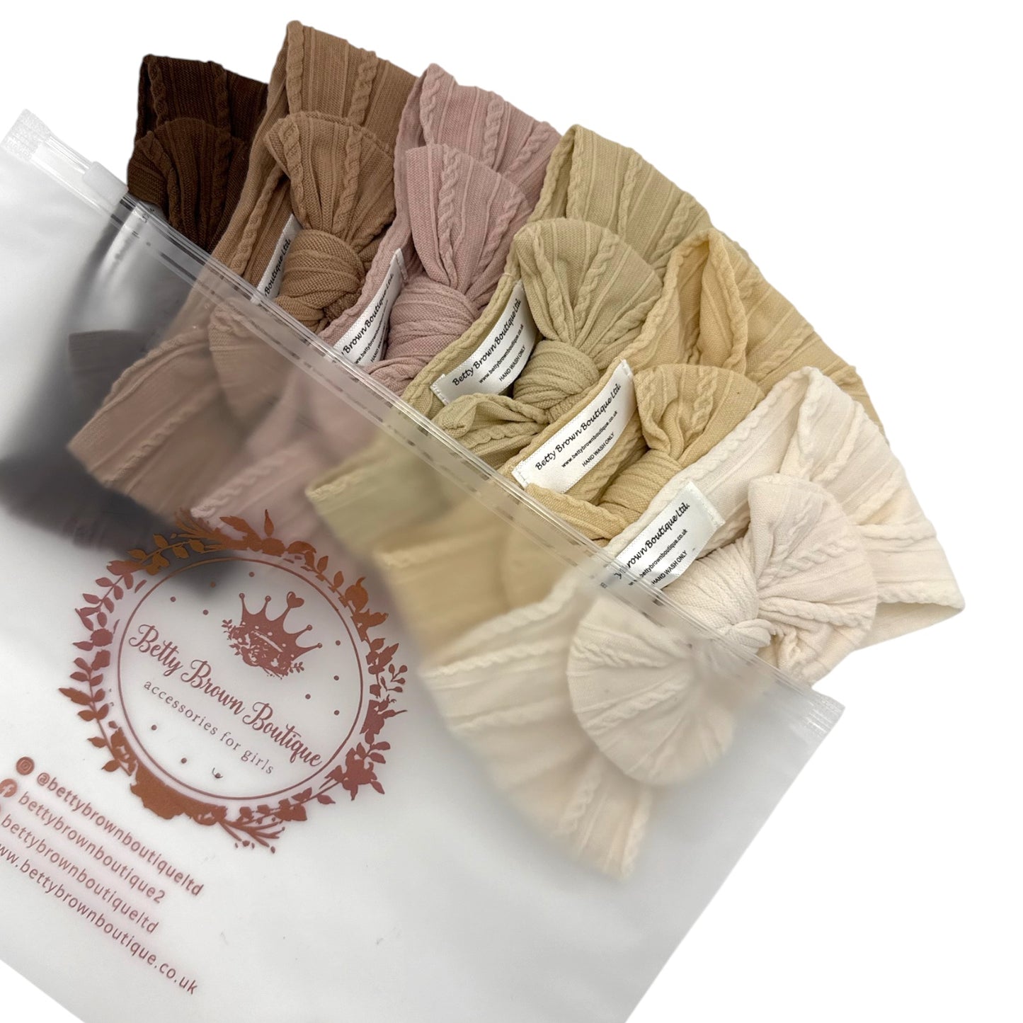 Neutral Newborn Bundle of 6 Smaller Bow Cable Knit Headbands Suitable from Newborn