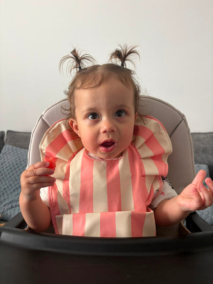 Peach Stripe Pattern Frill Detailed Waterproof Weaning Bib