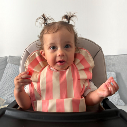 Peach Stripe Pattern Frill Detailed Waterproof Weaning Bib