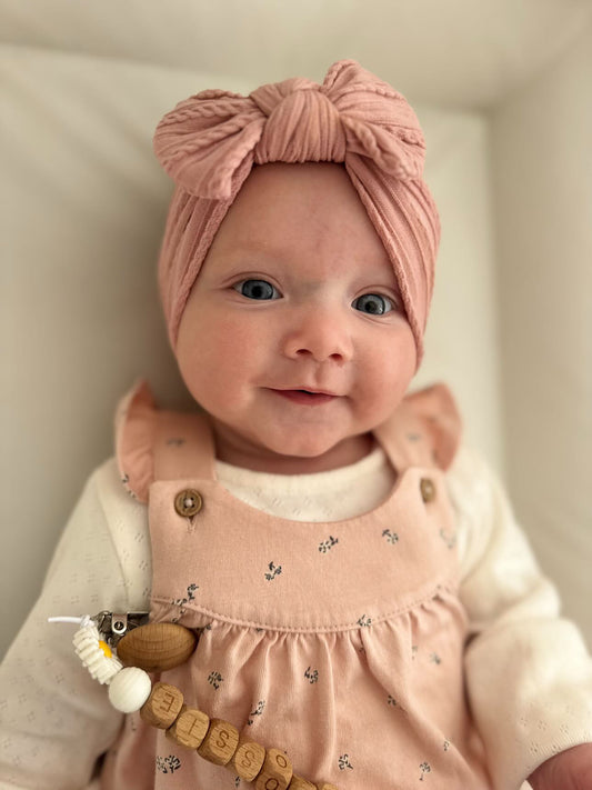 Lighter Dusty Pink Smaller Bow Cable Knit Headband