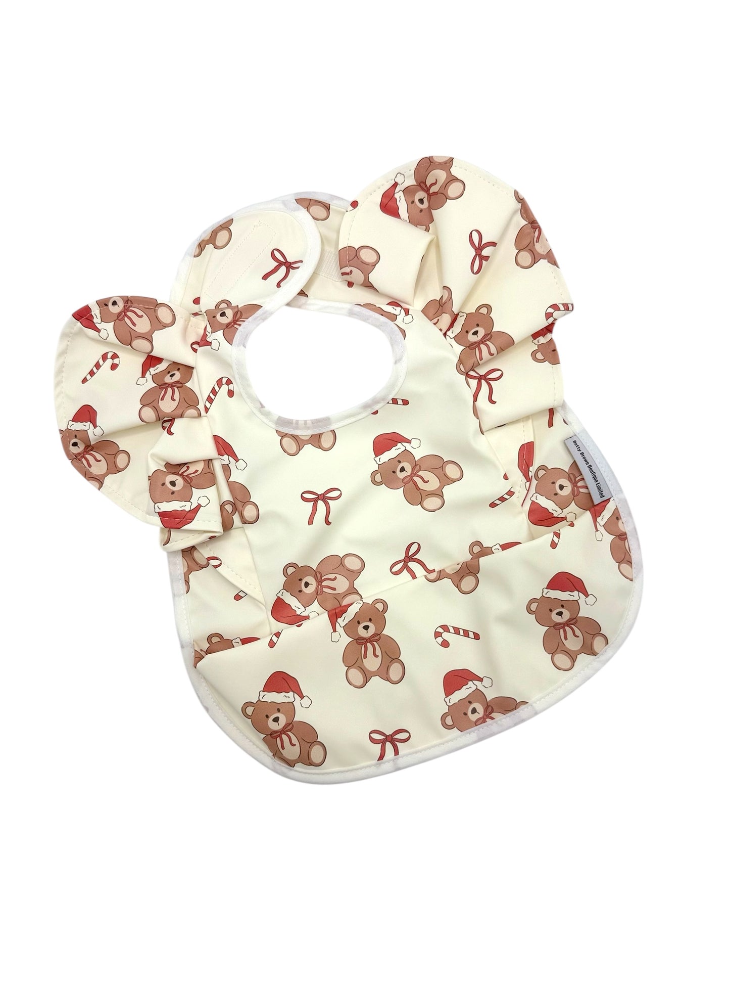 Christmas Teddy Bear Pattern Frill Detailed Waterproof Bib