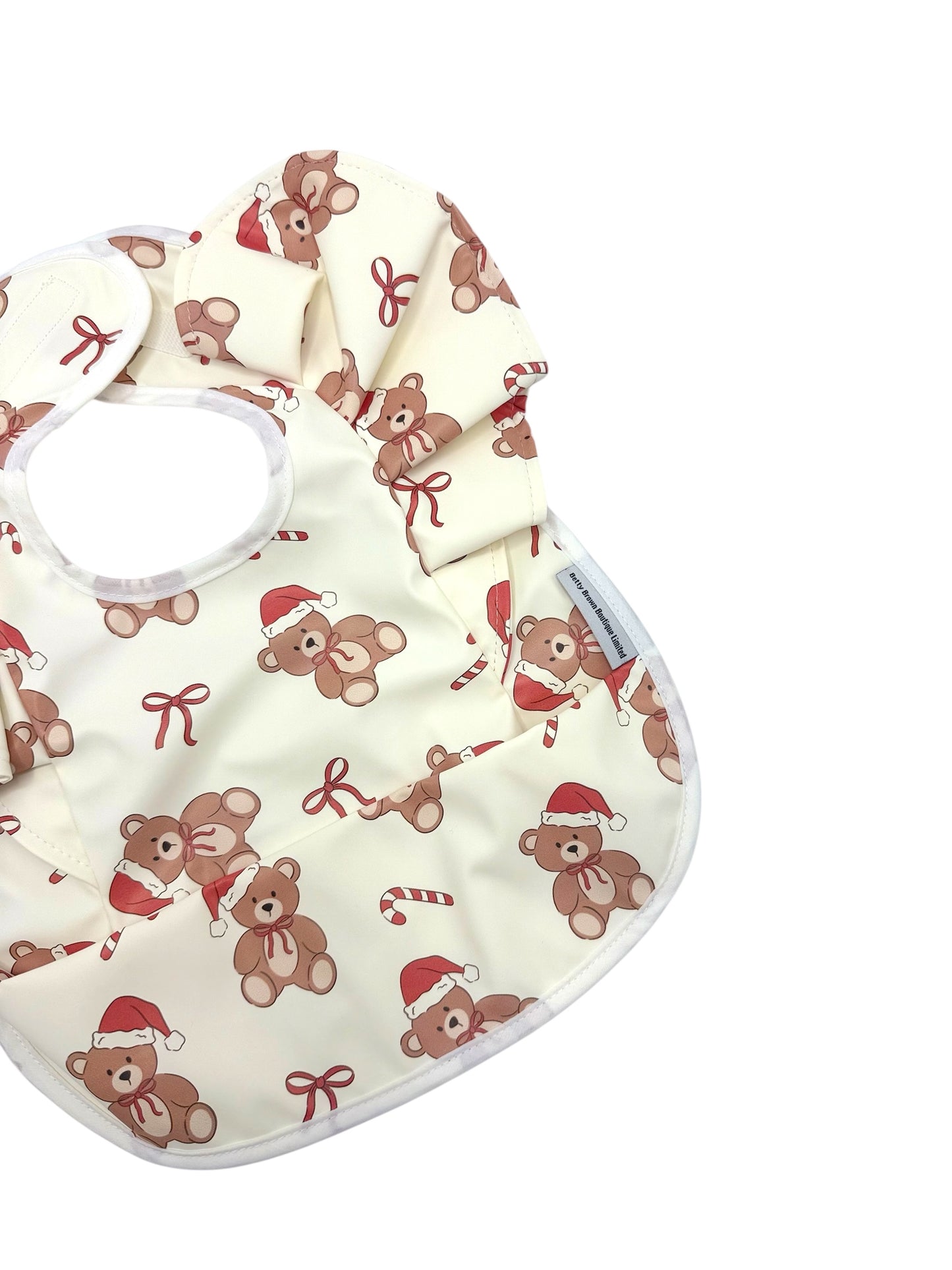 Christmas Teddy Bear Pattern Frill Detailed Waterproof Bib