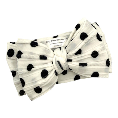 Black Polkadot Larger Bow Cable Knit Headband