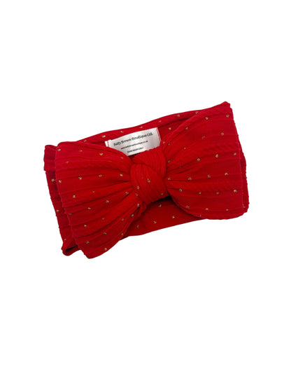Red Gold Spot Larger Bow Cable Knit Headband - Christmas Collection