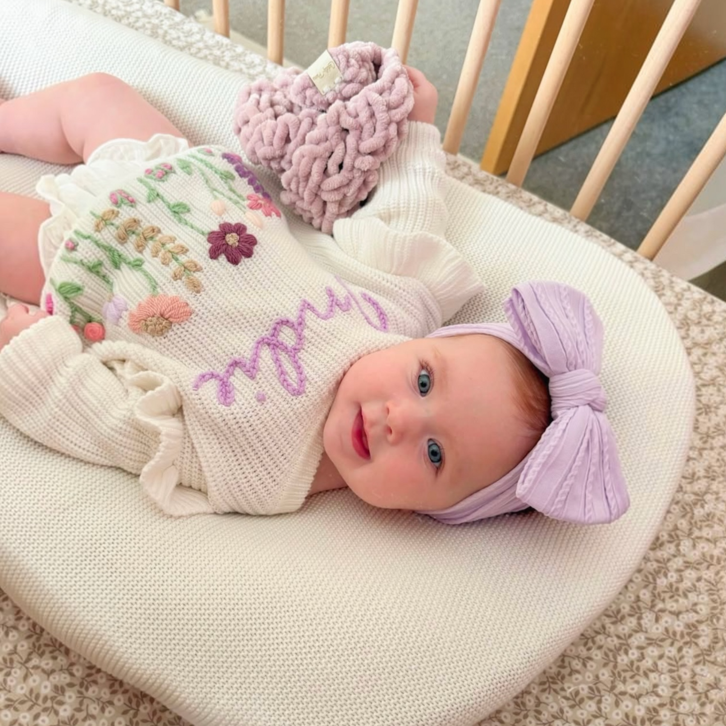 Lilac Larger Bow Cable Knit Headband