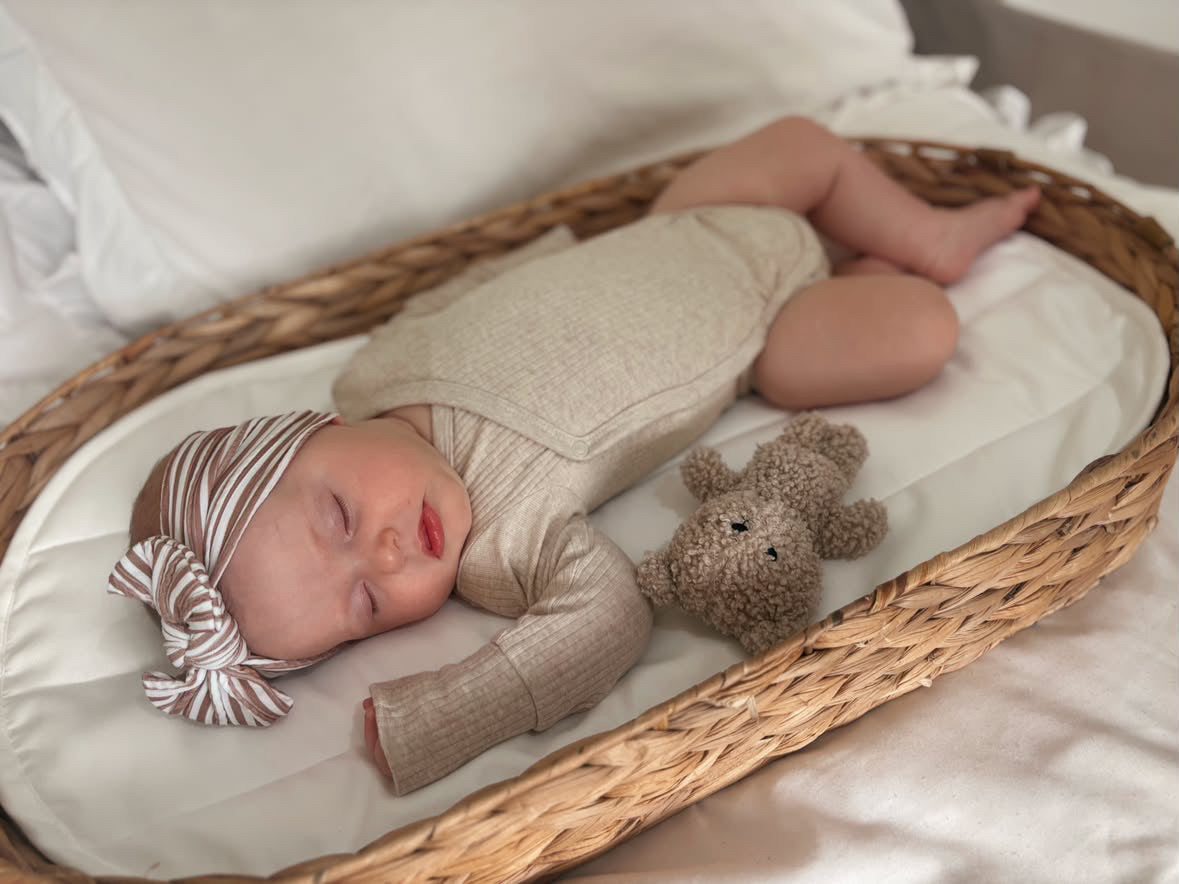 Brown Stripe Pattern Smaller Bow Cable Knit Headband