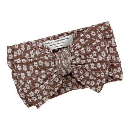 Chocolate Daisy Pattern Larger Bow Cable Knit Headband