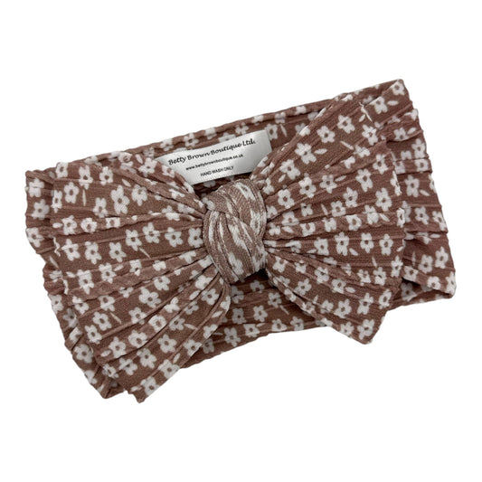 Chocolate Daisy Pattern Larger Bow Cable Knit Headband