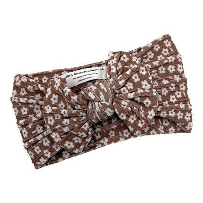 Chocolate Daisy Pattern Smaller Bow Cable Knit Headband