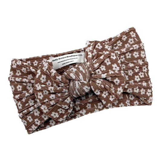 Chocolate Daisy Pattern Smaller Bow Cable Knit Headband