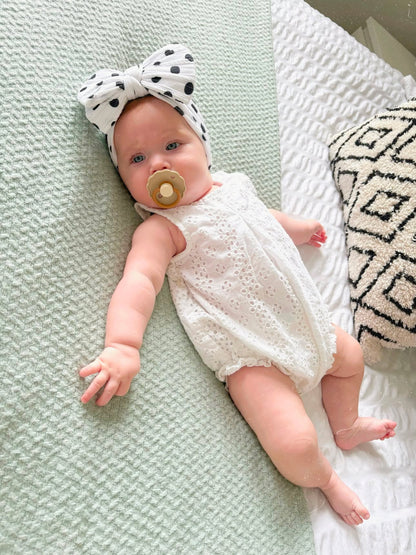 Black Polkadot Larger Bow Cable Knit Headband