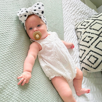 Black Polkadot Larger Bow Cable Knit Headband