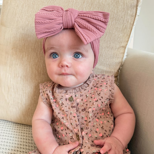 Darker Dusty Pink Larger Bow Cable Knit Headband