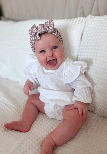 Chocolate Daisy Pattern Smaller Bow Cable Knit Headband