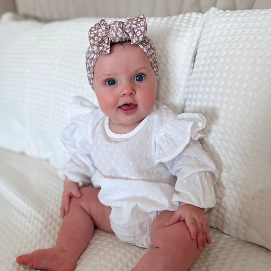 Chocolate Daisy Pattern Smaller Bow Cable Knit Headband