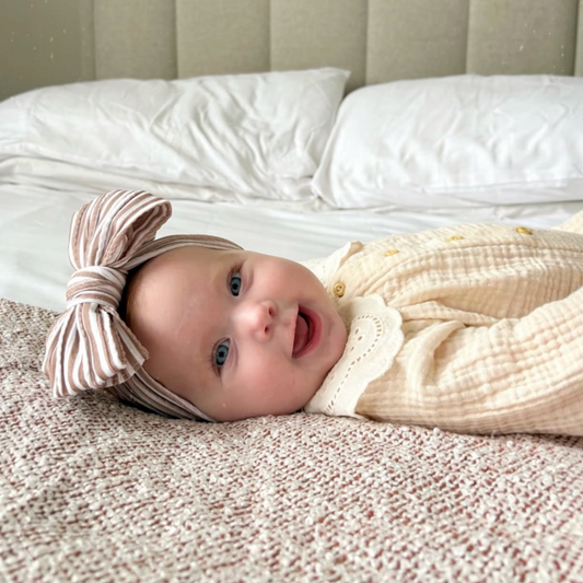 Brown Stripe Pattern Larger Bow Cable Knit Headband