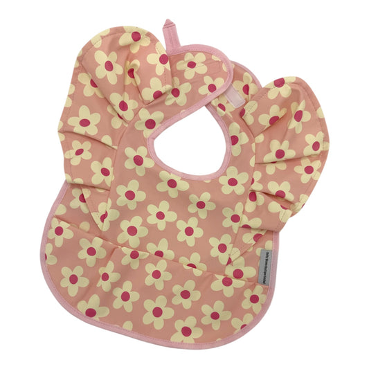 Pretty Pink Daisy Pattern Frill Detailed Waterproof Weaning Bib