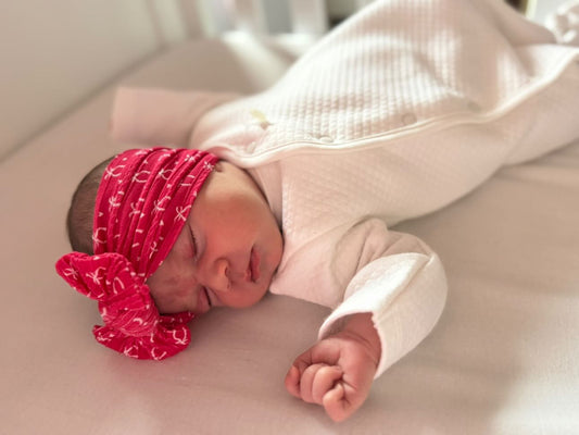 Cranberry Red Bow Print Smaller Bow Cable Knit Headband - Christmas Collection 2025