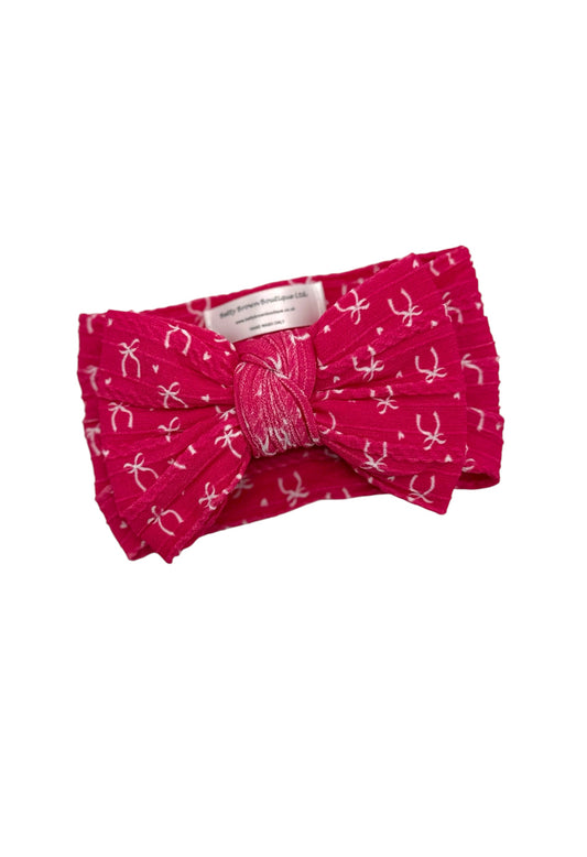 Cranberry Red Bow Pattern Larger Bow Cable Knit Headband - Christmas 2025