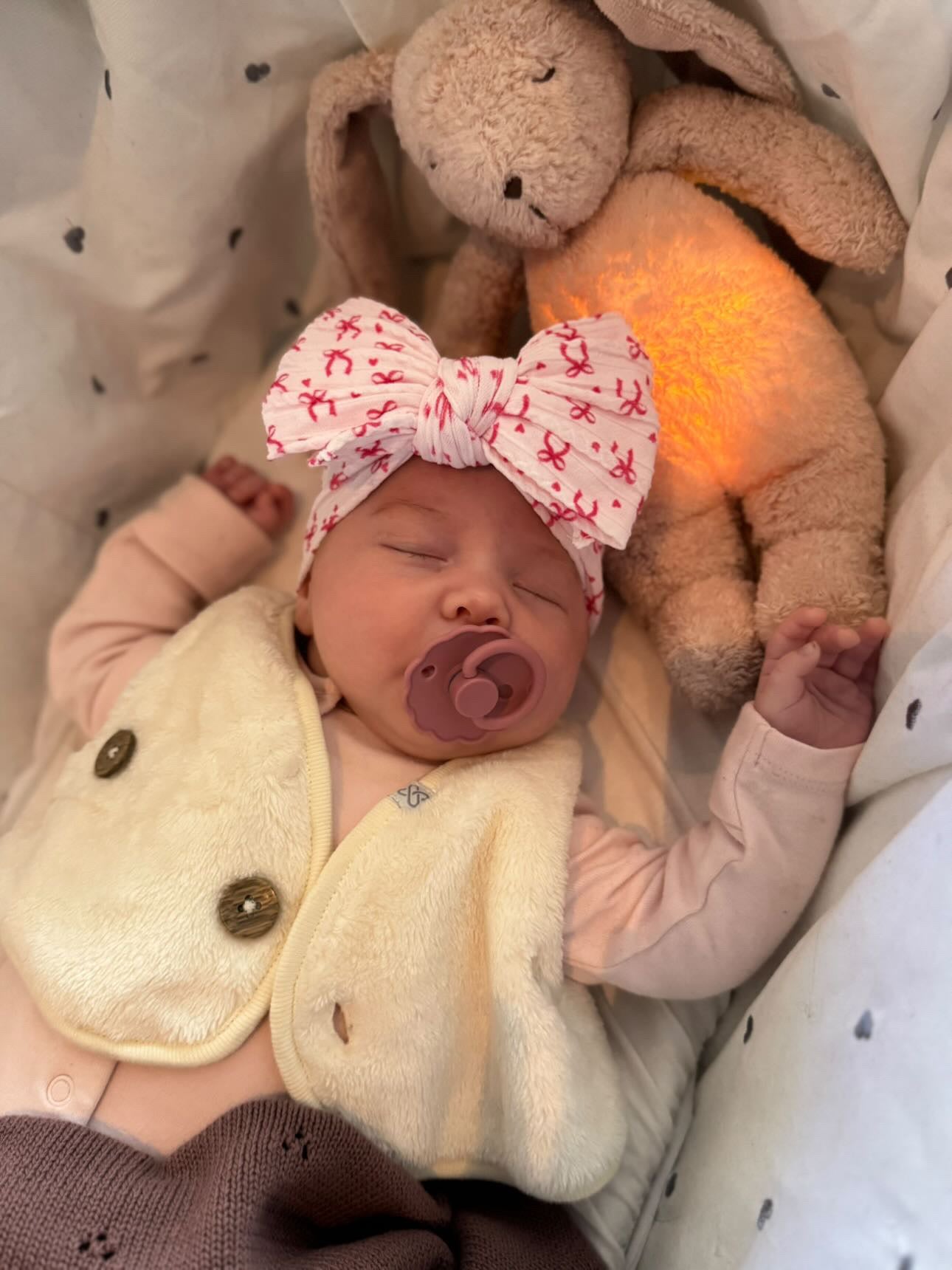 Light Pink and Red Bow Print Larger Bow Cable Knit Headband - Christmas Collection 2025