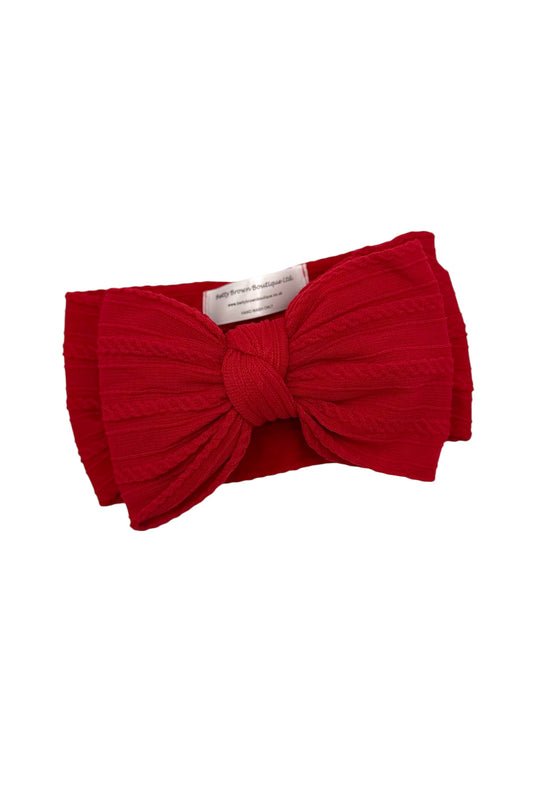 Christmas Berry Red Larger Bow Cable Knit Headband