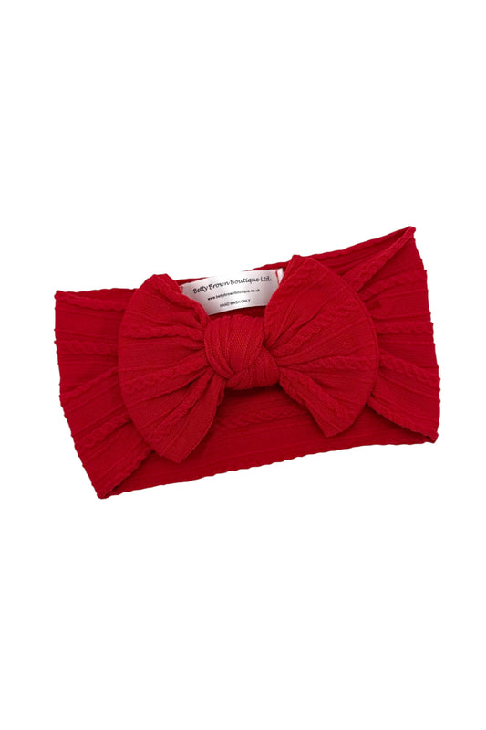 Christmas Berry Red Cable Knit Smaller Bow Headband