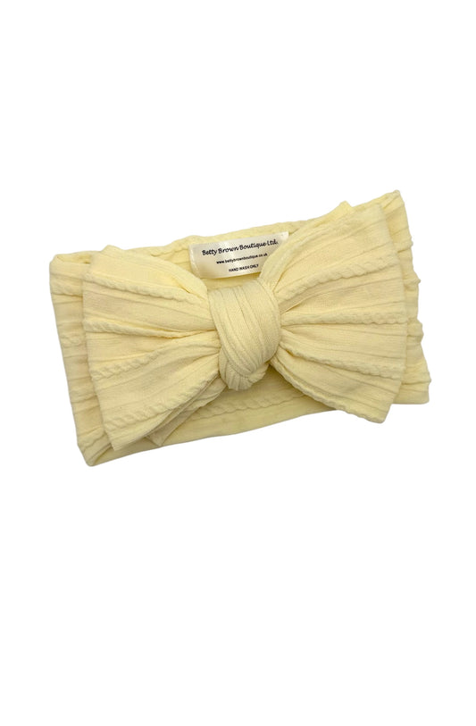 Custard Yellow Cable Knit Larger Bow Headband