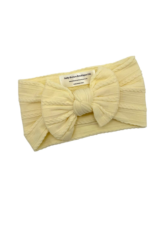Custard Yellow Cable Knit Smaller Bow Headband