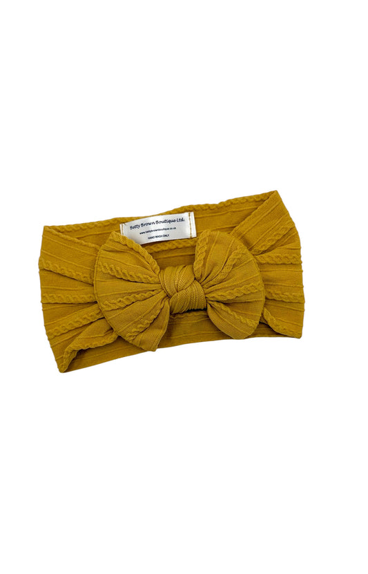 Dandelion Yellow Cable Knit Smaller Bow Headband