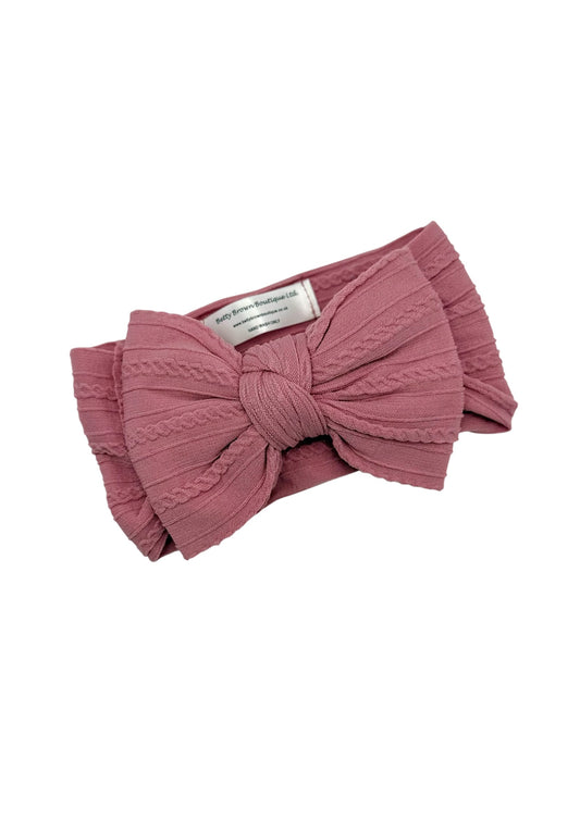 Light Berry Larger Bow Cable Knit Headband
