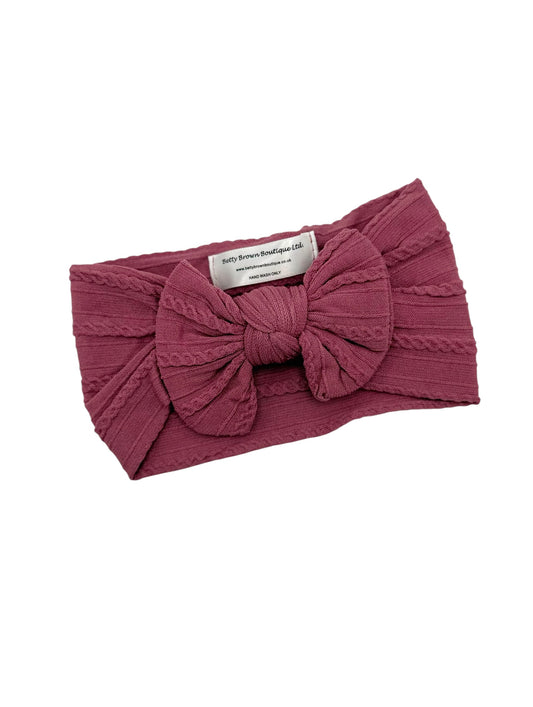 Dark Berry Smaller Bow Cable Knit Headband