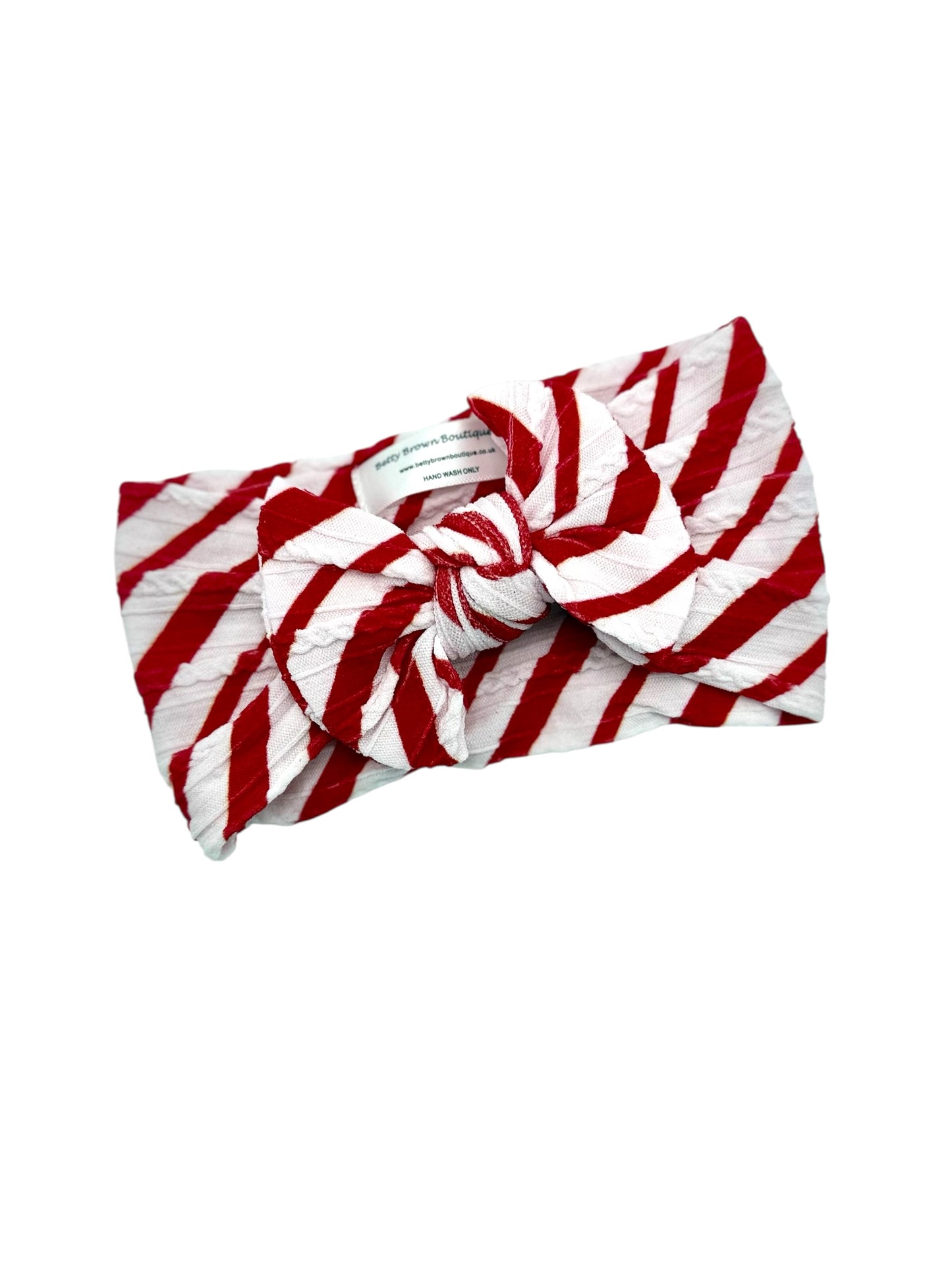 Red Candy Cane Print Smaller Bow Cable Knit Headband - Christmas Collection 2025