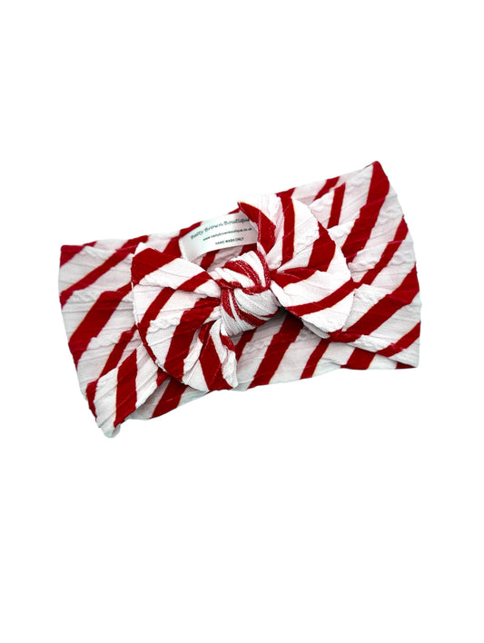 Red Candy Cane Print Smaller Bow Cable Knit Headband - Christmas Collection 2025