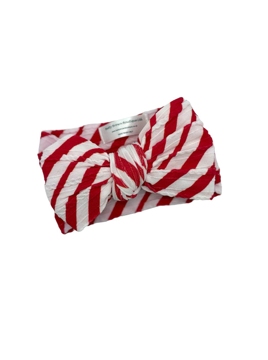 Christmas Red Candy Cane Pattern Larger Bow Cable Knit Headband - 2025