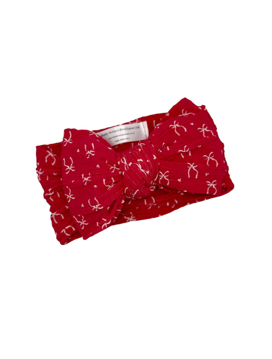Red Bow Pattern Larger Bow Cable Knit Headband - Christmas 2025