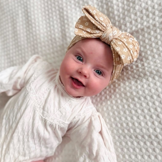 Mustard Daisy Larger Bow Cable Knit Headband