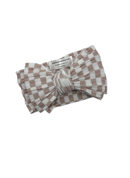 Neutral Checkered Pattern Larger Bow Cable Knit Headband
