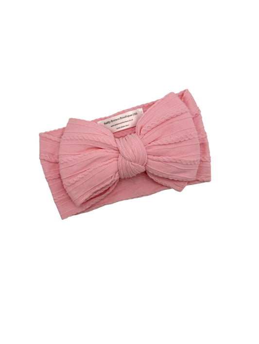 Flamingo Pink Larger Bow Cable Knit Headband