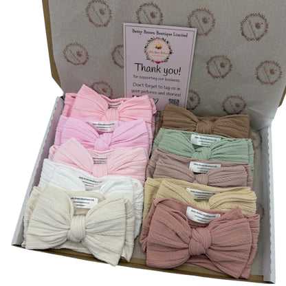 One For Every Outfit Bundle of 10 Larger Bow Cable Knit Headbands - Suitable From Newborn