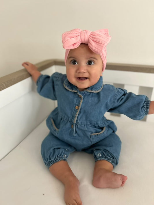Flamingo Pink Larger Bow Cable Knit Headband