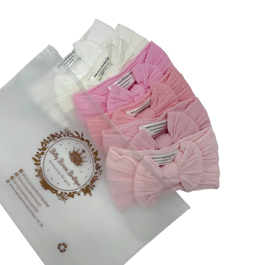 Pink Starter Bundle of 6 Smaller Bow Cable Knit Headbands Suitable from Newborn