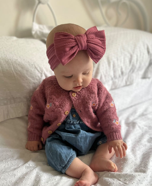 Dark Berry Larger Bow Cable Knit Headband