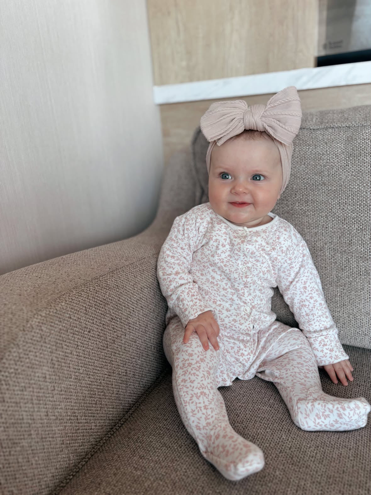 Primrose Pink Larger Bow Cable Knit Headband