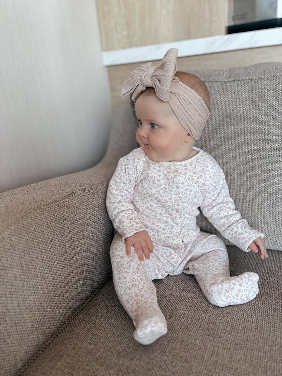 Primrose Pink Larger Bow Cable Knit Headband