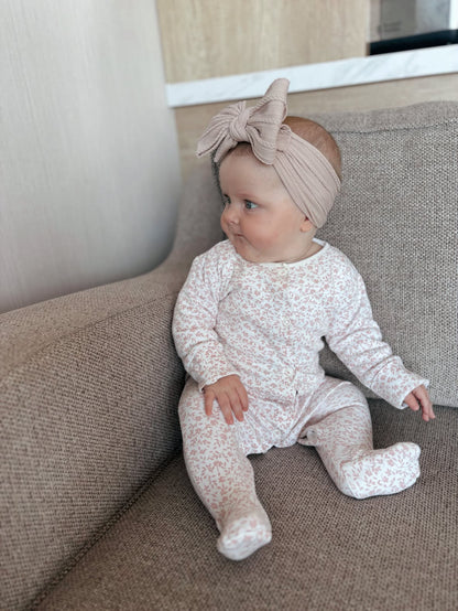 Primrose Pink Larger Bow Cable Knit Headband