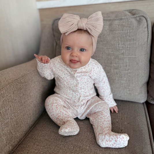 Primrose Pink Larger Bow Cable Knit Headband