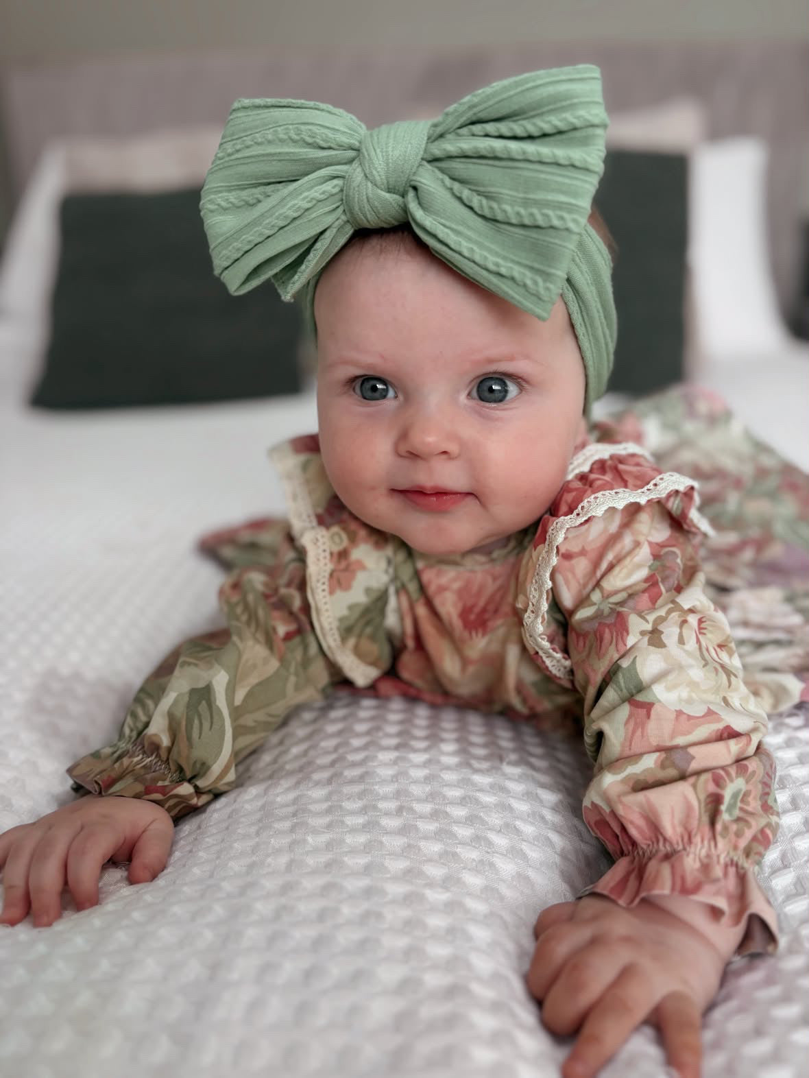 Fern Green Cable Knit Larger Bow Headband