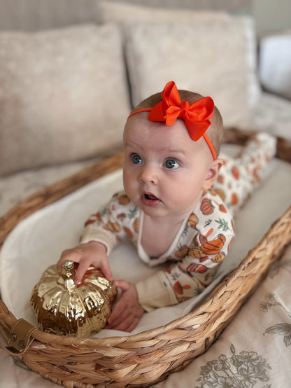 Pumpkin Orange 2.5 inch Ribbon Dainty Bow On Headband - Halloween