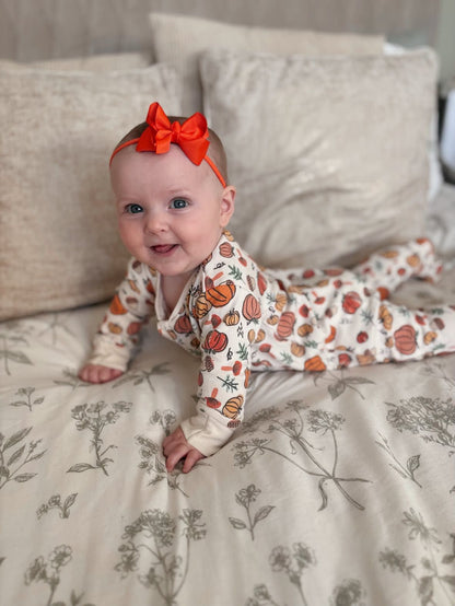 Pumpkin Orange 2.5 inch Ribbon Dainty Bow On Headband - Halloween